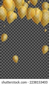 Golden Helium Background Transparent Vector. Air Celebrate Template. Gold Gift Balloon. Toy Sphere Banner.
