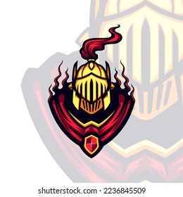 Golden Helmet Paladin Guardian Head Vector Mascot