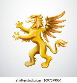 Golden heraldic Griffin vector emblem illustration