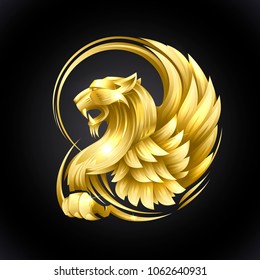 Golden heraldic griffin vector illustration