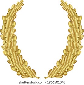 Golden heraldic oak wreath with acorns on a white background. Vector image.