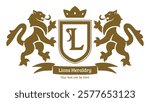 Golden heraldic shield with two lions and crown.