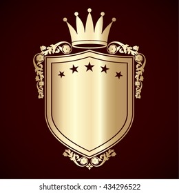 golden heraldry with shield and crown / vector illustration