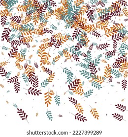 Golden Herb Background White Vector. Leaf Organic Design. Red Leaves. Yellow Plant Modern. Paper Set.