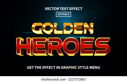 Golden heroes editable text effect template, golden and red gradient font style