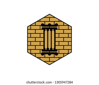 golden hexagon bricks pillar logo icon design 2