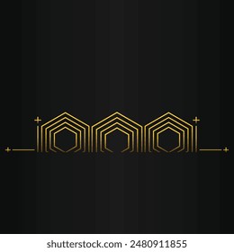 golden hexagon design on black background