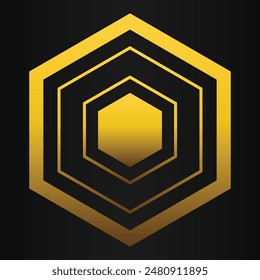 golden hexagon design on black background