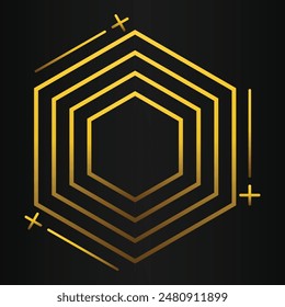 golden hexagon design on black background