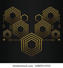 golden hexagon design on black background