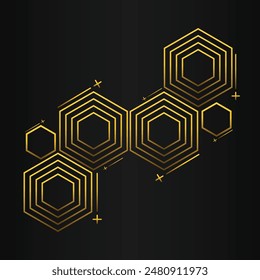 golden hexagon design on black background