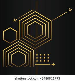 golden hexagon design on black background