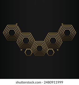 golden hexagon design on black background