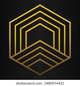 golden hexagon design on black background