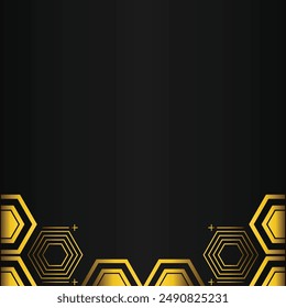 golden hexagon design on black background
