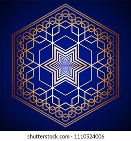Golden Hexagon Fractal Sacred Geometry Pattern on background