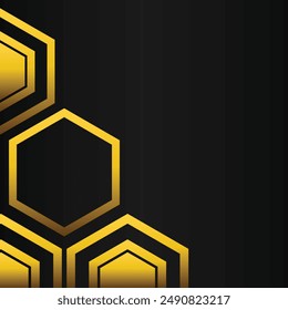 golden hexagon frame corner decoration on black background