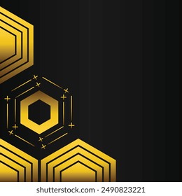 golden hexagon frame corner decoration on black background
