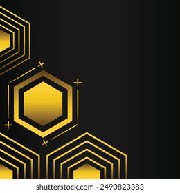 golden hexagon frame corner decoration on black background