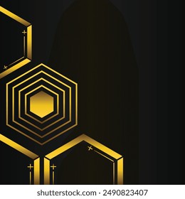 golden hexagon frame corner decoration on black background