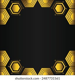 golden hexagon frame on black background