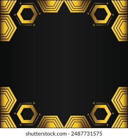 golden hexagon frame on black background