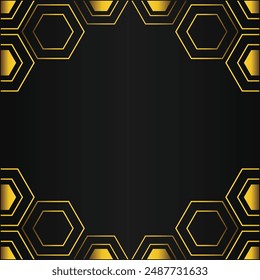 golden hexagon frame on black background