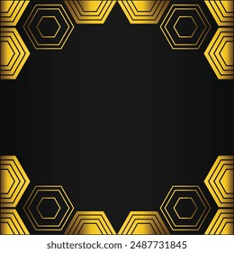 golden hexagon frame on black background