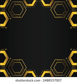 golden hexagon frame on black background