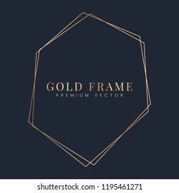 Golden hexagon frame template vector