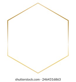 Golden hexagon frame. Vector outline thin aesthetic geometric shine border for invitations design