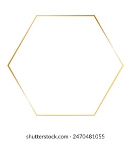 Golden hexagon frame. Vector outline thin aesthetic geometric shine border for invitations design