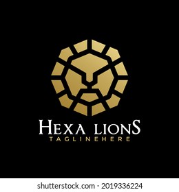 Golden Hexagon Lion Head, Abstract emblem logo design concept for template