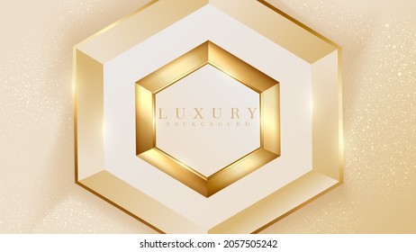 Golden hexagon with sparkle glittering light effects elements, Luxury wallpaper background design.