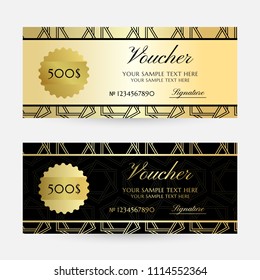 Golden hexagon stars. Gift vouchers template collection. Vector decorative horizontal  flayers