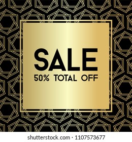 Golden hexagon stars. Sale banner template. Decorative poster with ornament for promotion.