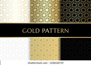 Golden hexagon stars. Seamless patterns collection. Vector illustration.