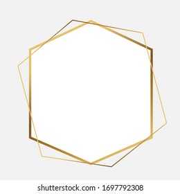 Golden Hexagon vector frame. Abstract vector minimal design template for wedding, invitation, poster card, banner