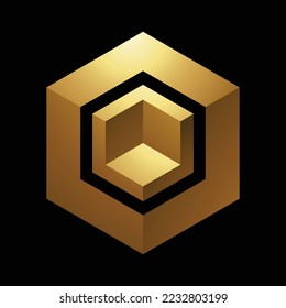 Cubo hexagonal dorado sobre fondo negro