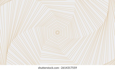 Golden Hexagonal Line Spiral Background. Abstract Minimalist Design