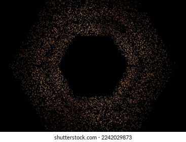 Golden hexagonal shiny dust particles abstract background. Vector design