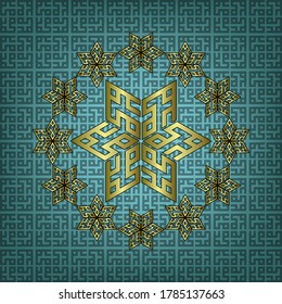 Estrella hexagonal dorada formada por caligrafía islámica agradable para decoración y fondo de pared o fondo