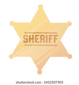 Golden hexagonal star icon. Illustration sheriff badge symbol. Cowboy aesthetic concept. Wild west, country style. Flat vector illustration isolated on white background.