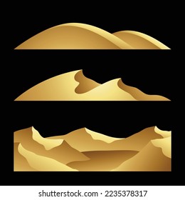 Golden Hills Dunes and Mountains on a Black Background Stock Vector