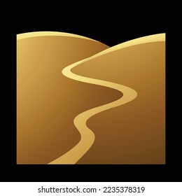 Golden Hills and River on a Black Background