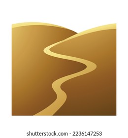 Golden Hills and River on a White Background