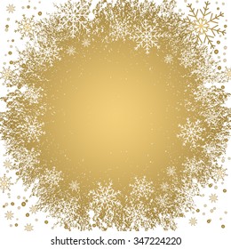 Golden holiday background, snowflake pattern, Christmas Decoration.
