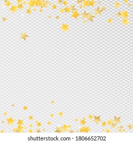 Golden Holiday Stars Vector Transparent Background. Light Starry Wallpaper. Shine Template. Gold Festive Glow Texture.