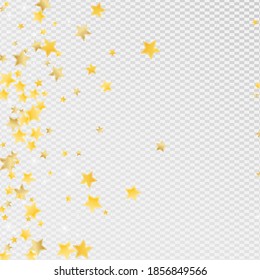 Golden Holiday Stars Vector Transparent Background. Galaxy Confetti Template. Glitter Background. Gold Festive Rain Wallpaper.