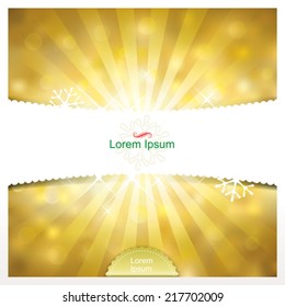 Golden Holidays blurred lights banner background. Vector.